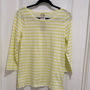 J. Crew White and Yellow Striped 3/4 Sleeve Top Size Medium. NWT